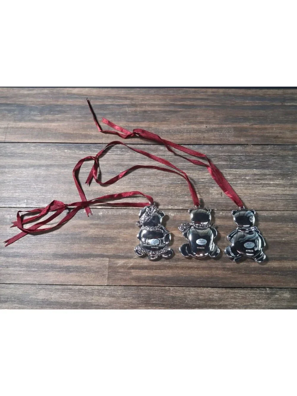Gorham Silver Plated Teddy Bear Christmas Ornies Set Drum List Make Wish